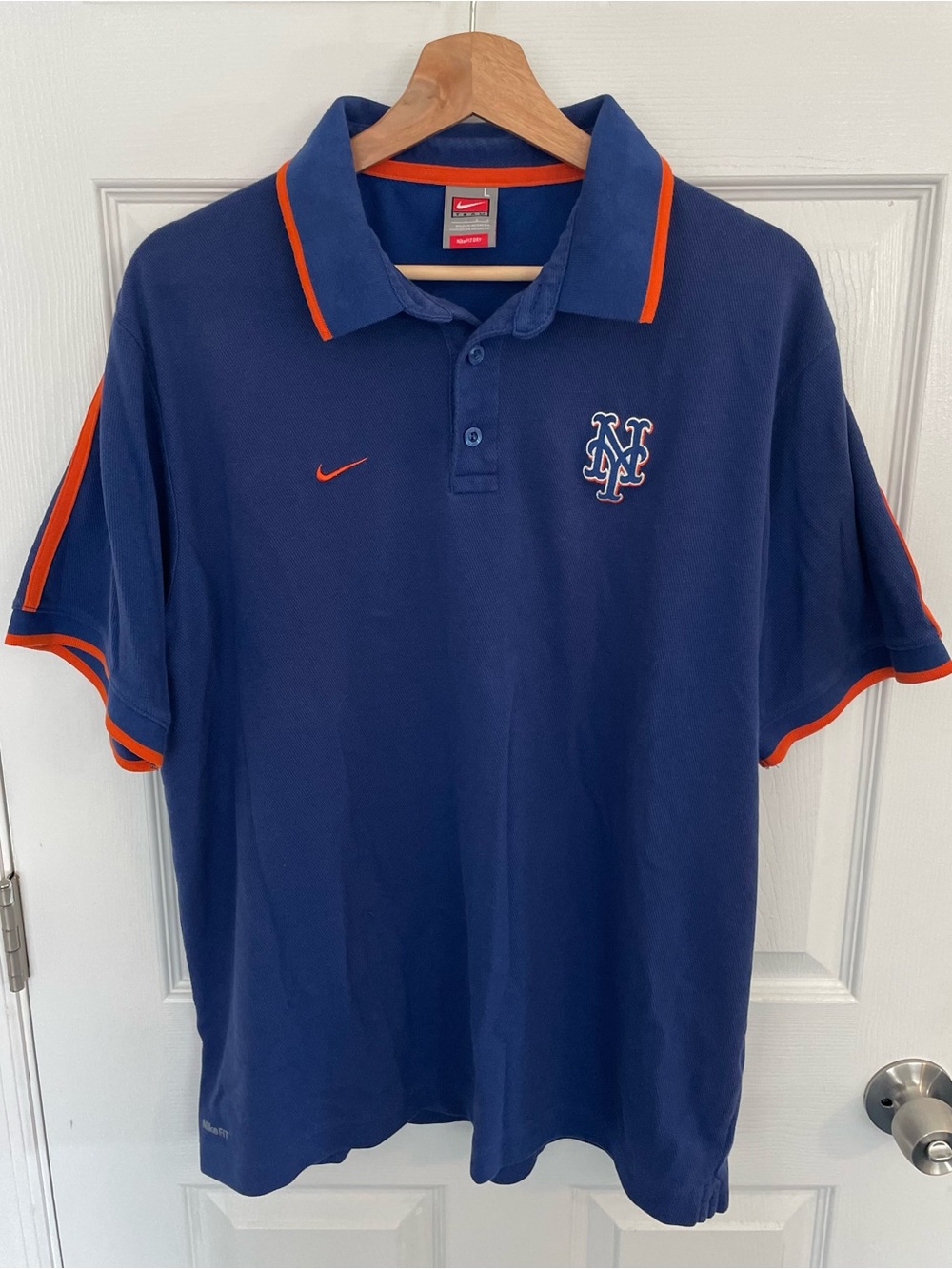 New York Mets Mens Royal Blue Orange Nike Team Polo Shirt- Large